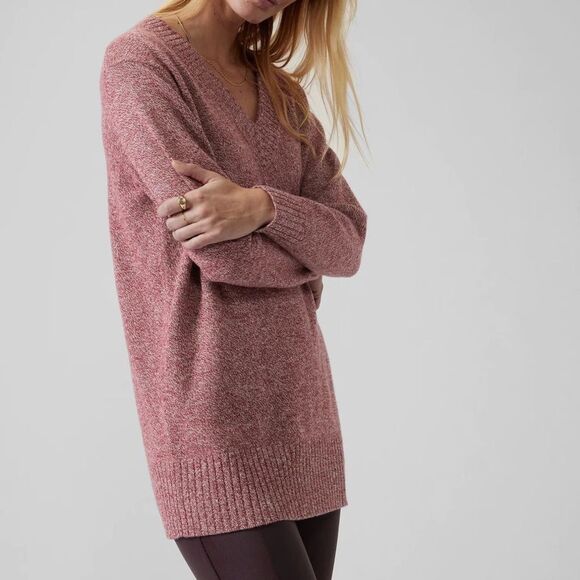 Athleta sz S Wine Red Vital V-Neck Tunic Sweater Cashmere Wool Lounge Oversized - Picture 4 of 12